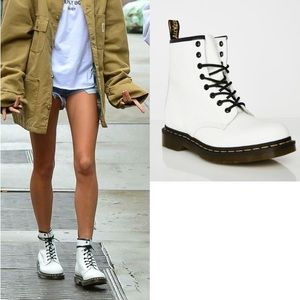 White Dr. Martens 1460 patent leather lace up boots